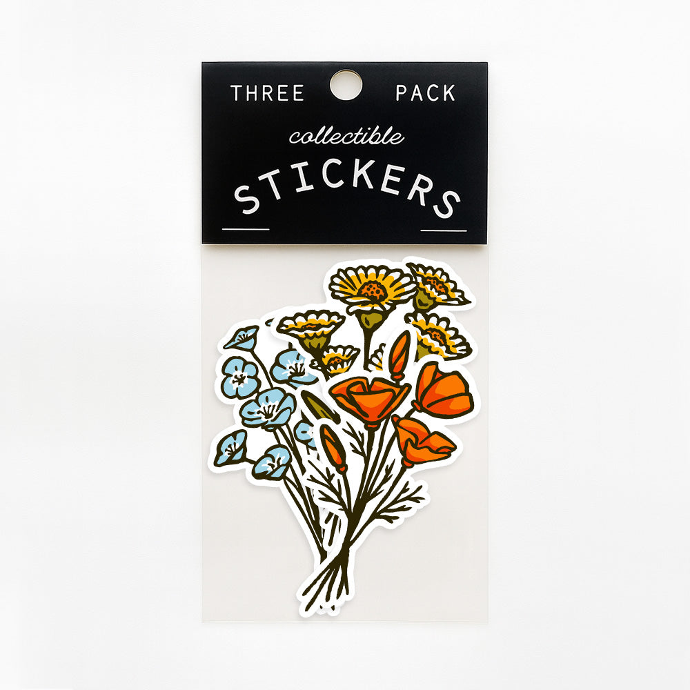 California Native Wildflowers Vinyl Stickers - Three Pack