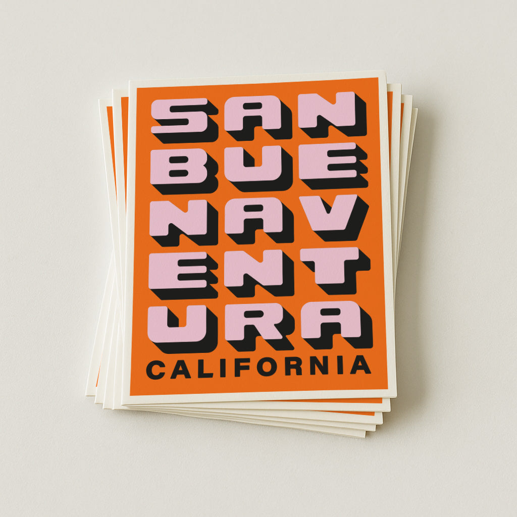 Ventura California - Orange + Pink - Block Letter Print