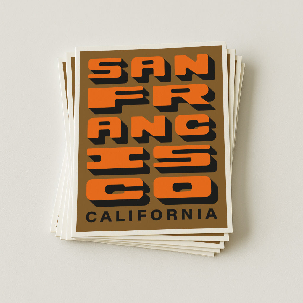 San Francisco California - Brown + Orange - Block Letter Print