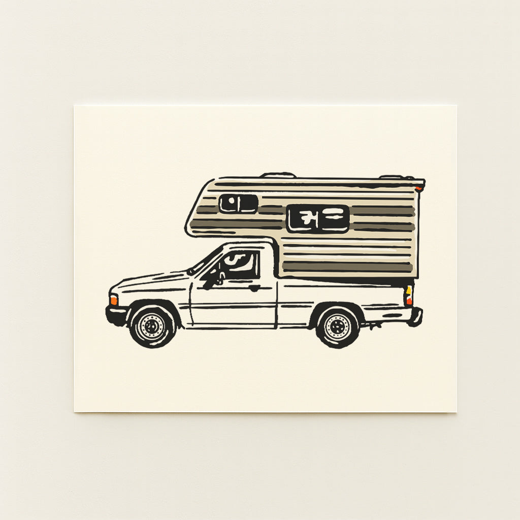 1980s Truck + Camper -  Illustration Print