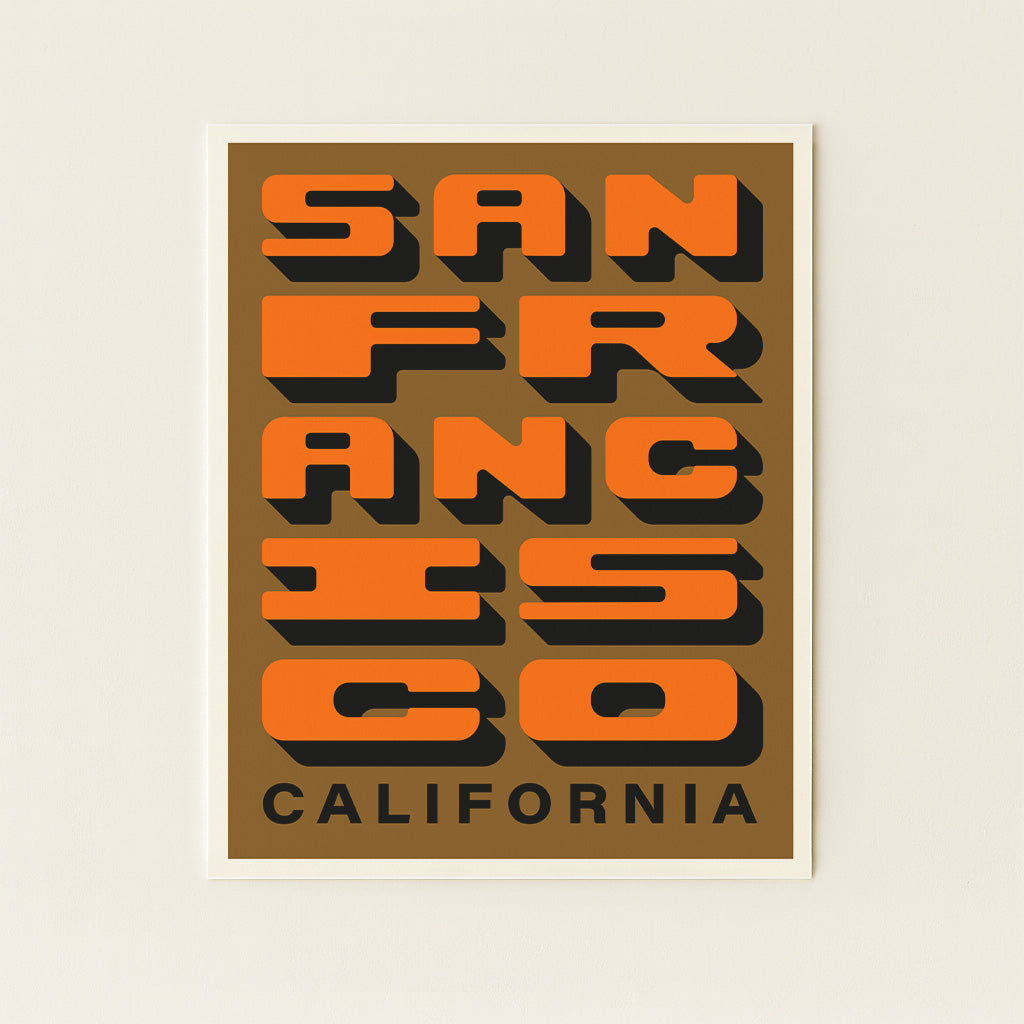 San Francisco California - Brown + Orange - Block Letter Print