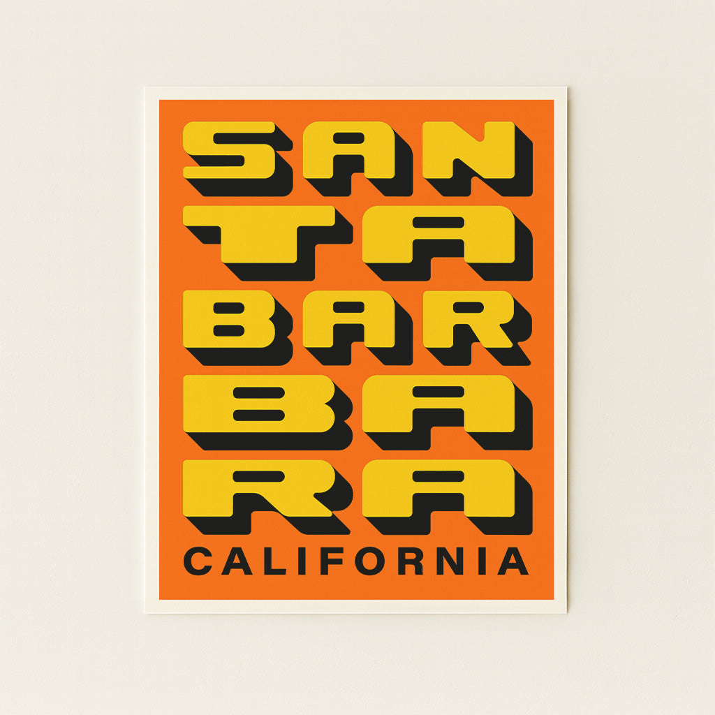 Santa Barbara California - Orange + Yellow - Block Letter Print