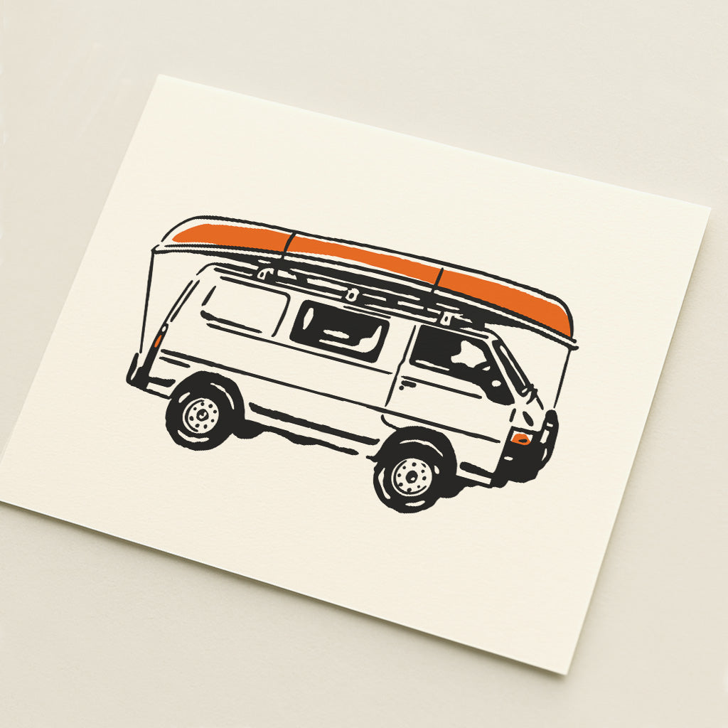 1980s Van + Canoe -  Illustration Print
