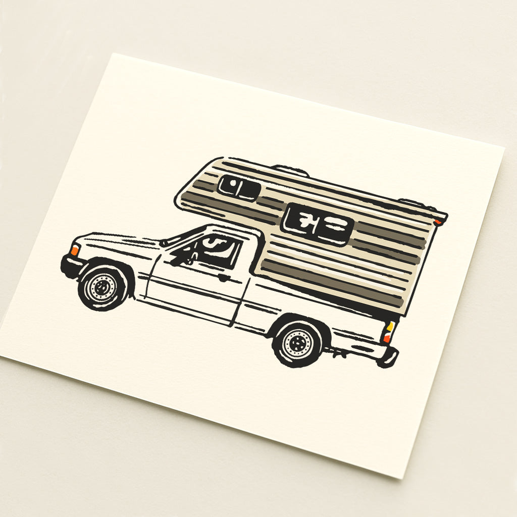 1980s Truck + Camper -  Illustration Print