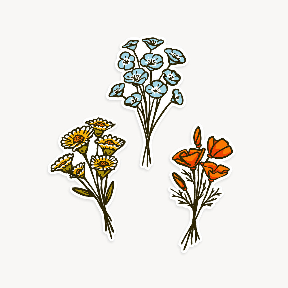 California Native Wildflowers Vinyl Stickers - Three Pack