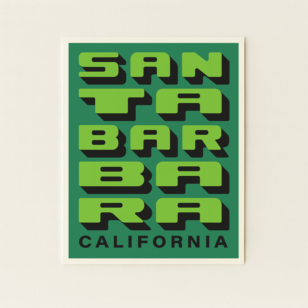 Santa Barbara California - Green + Green - Block Letter Print