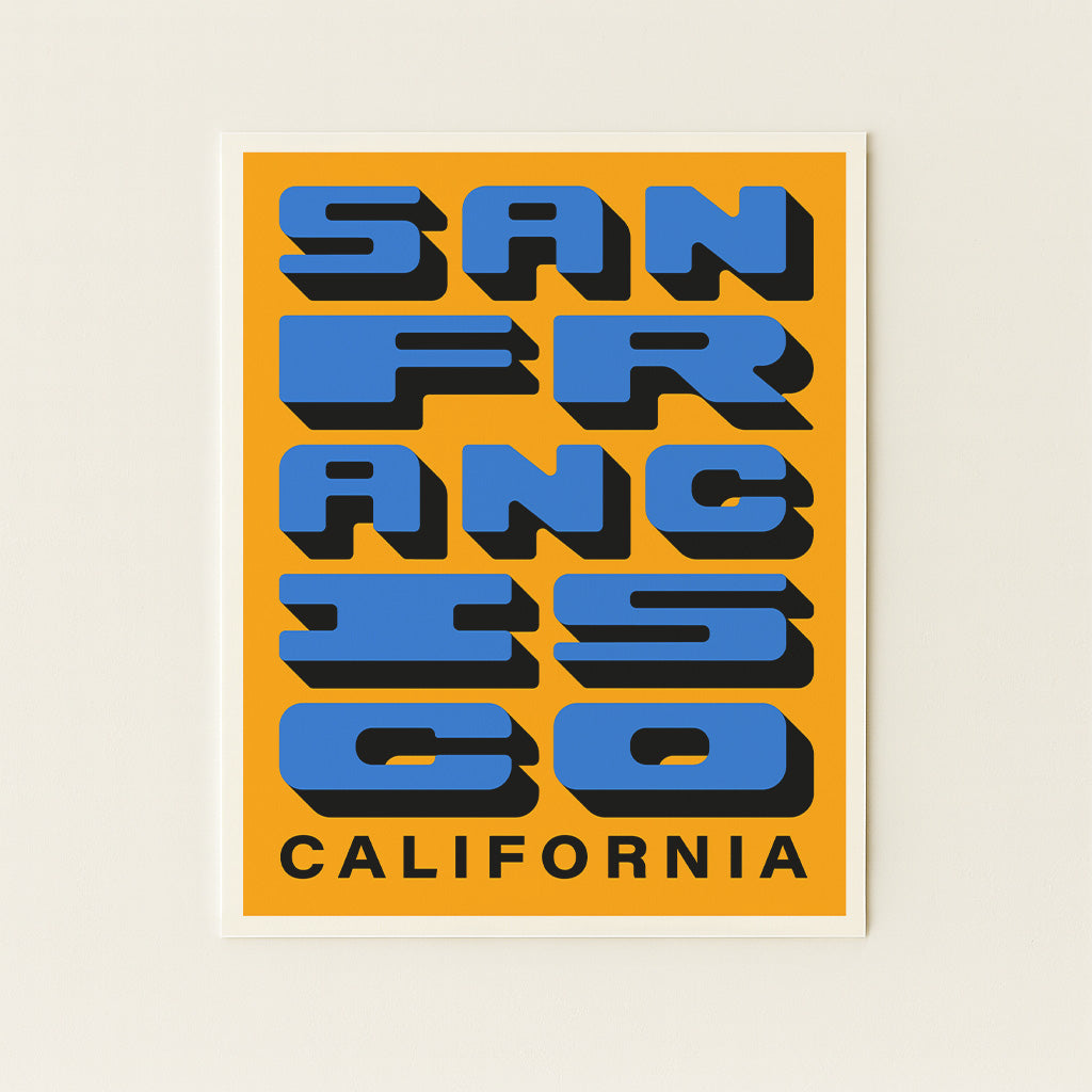 San Francisco California - Yellow + Blue - Block Letter Print