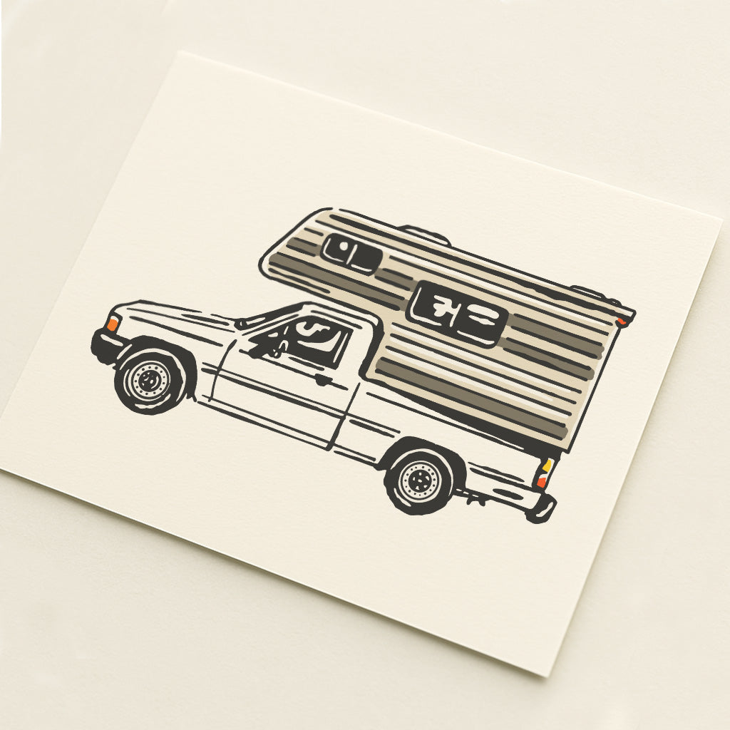 1980s Truck + Camper -  Illustration Print
