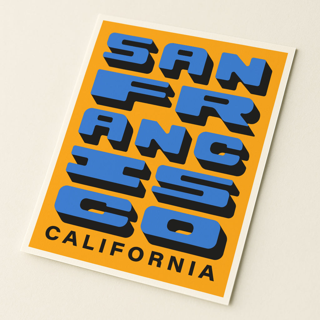 San Francisco California - Yellow + Blue - Block Letter Print