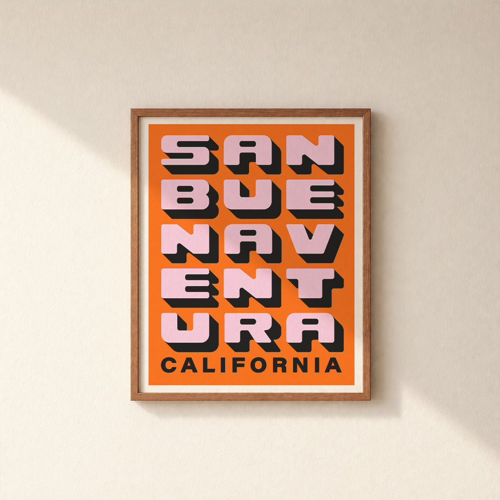 Ventura California - Orange + Pink - Block Letter Print