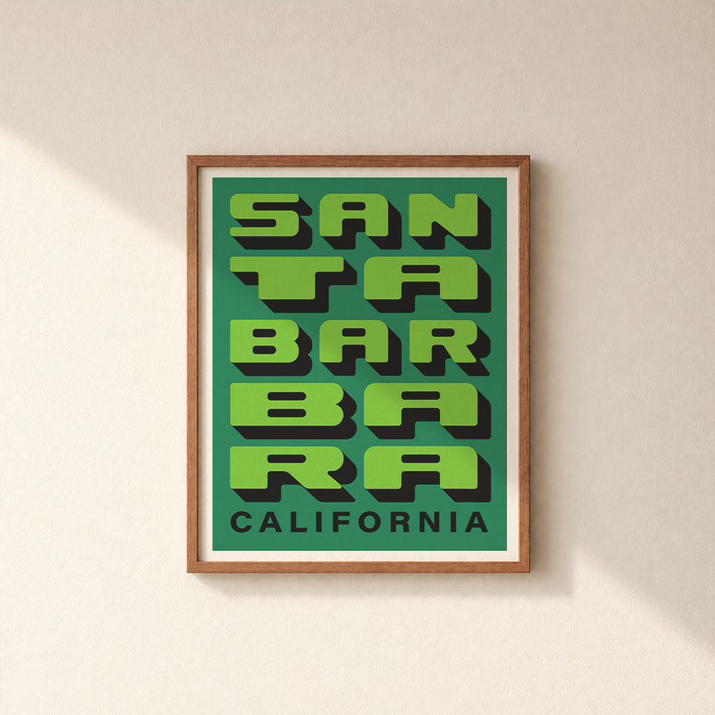 Santa Barbara California - Green + Green - Block Letter Print
