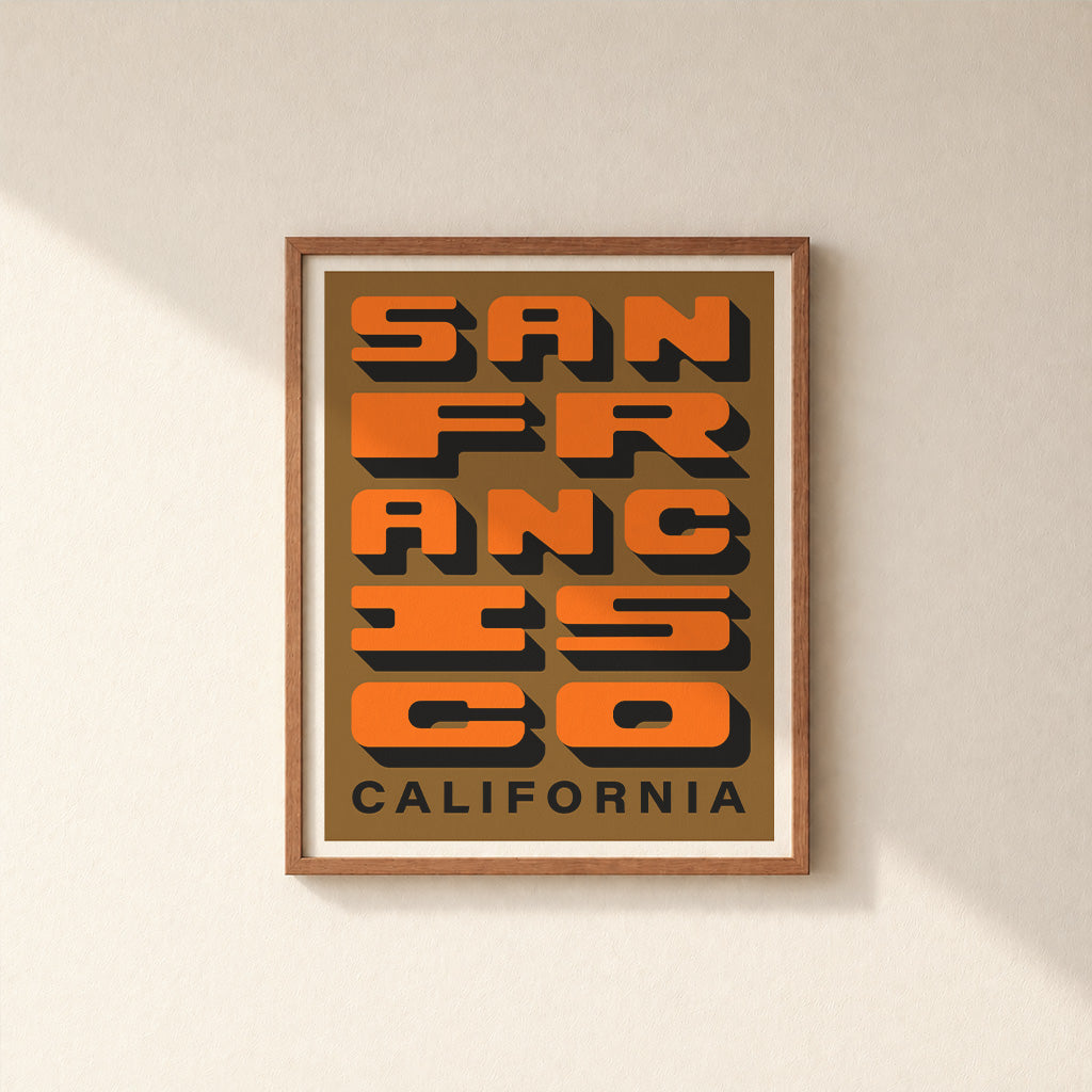 San Francisco California - Brown + Orange - Block Letter Print
