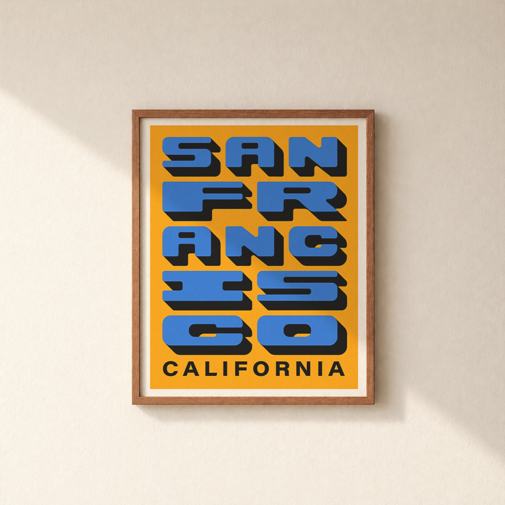 San Francisco California - Yellow + Blue - Block Letter Print