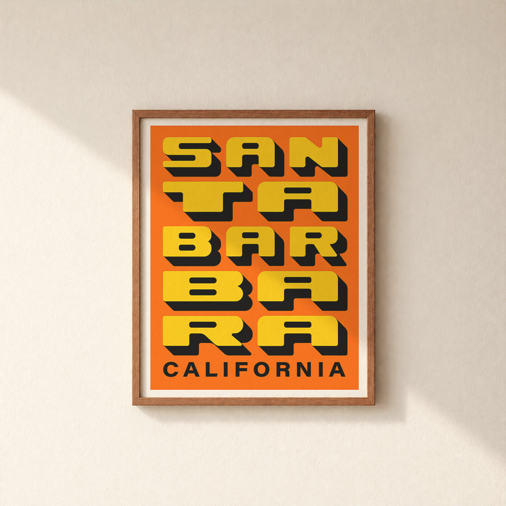 Santa Barbara California - Orange + Yellow - Block Letter Print