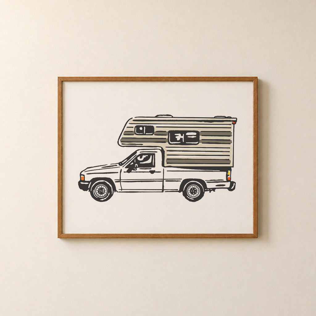 1980s Truck + Camper -  Illustration Print