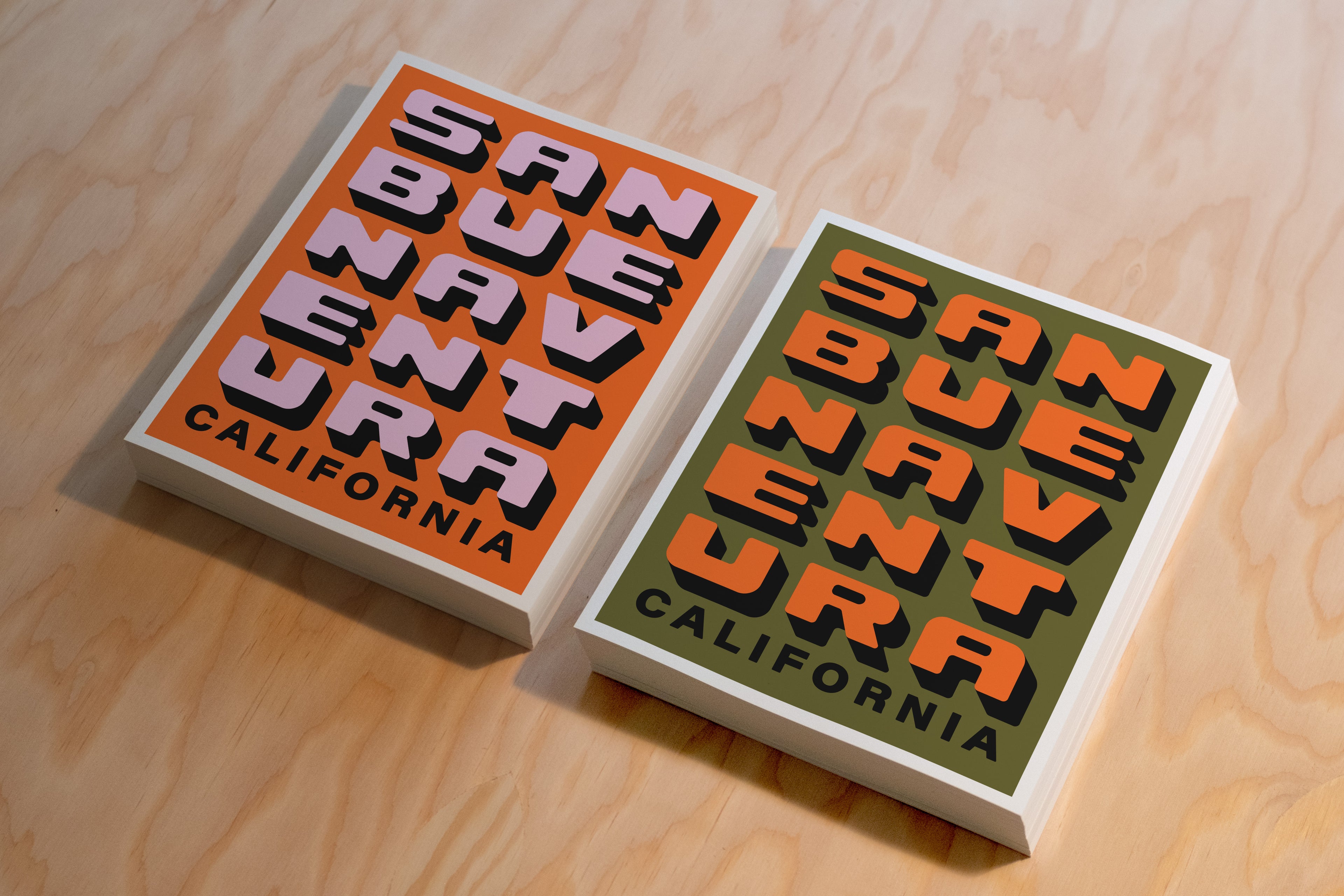 Ventura California - Pink & Orange - Block Letter Print