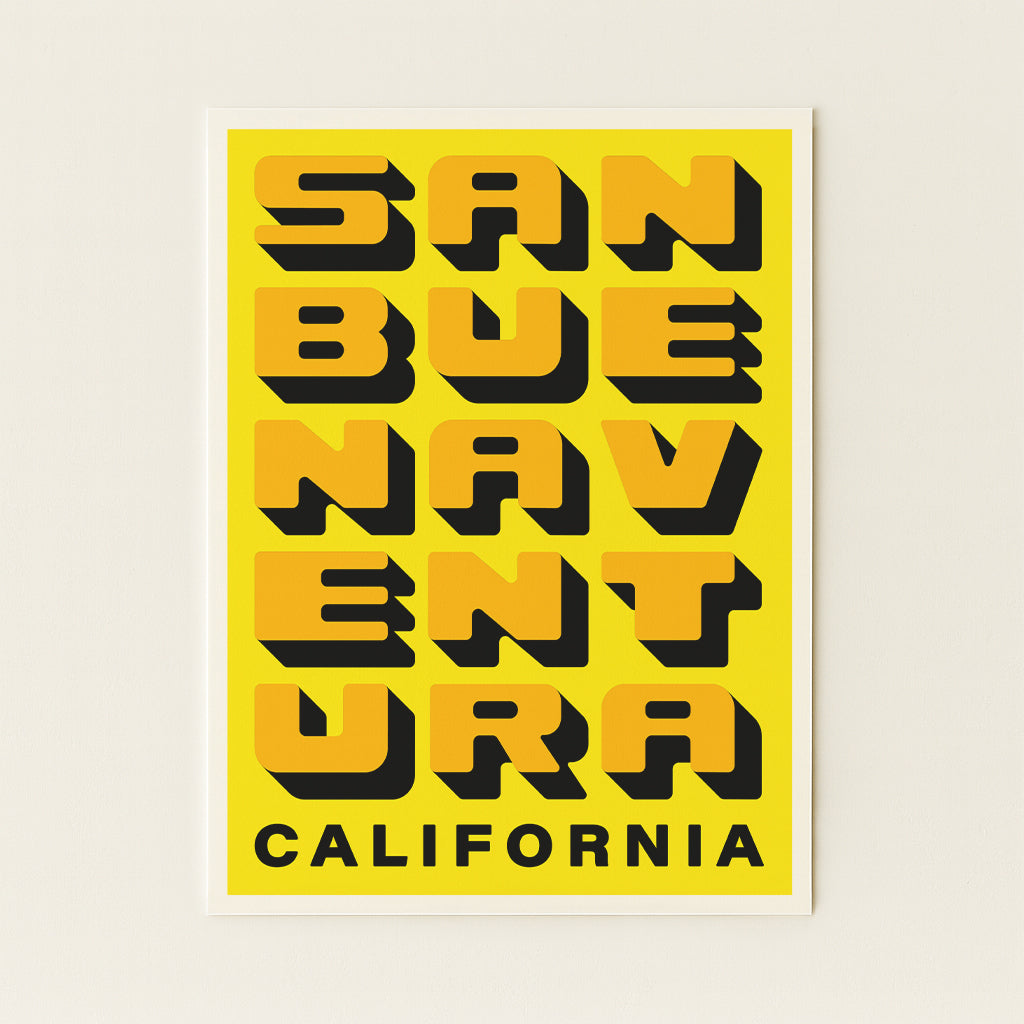 Ventura California - Yellow + Yellow - Block Letter Print