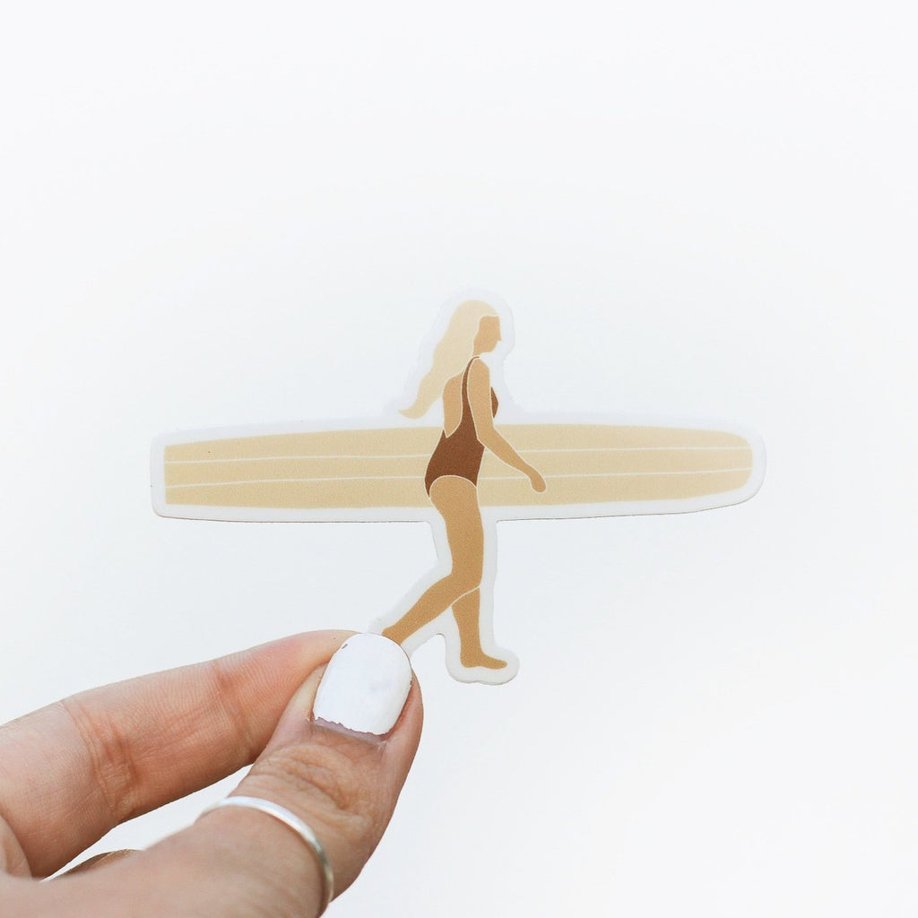 Surfer Girl Walking Vinyl Sticker